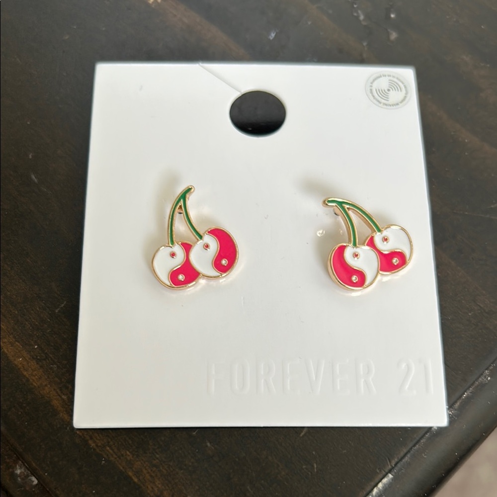 Forever 21 Red and White Cherry Earrings - Picture 2 of 4